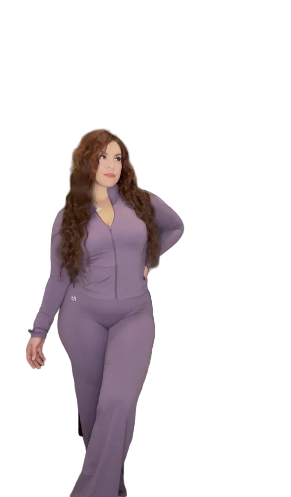 Classy-wide-flare-pants classy-wide-flare-pants featuring a model in a stylish purple outfit posing in a modern setting.
